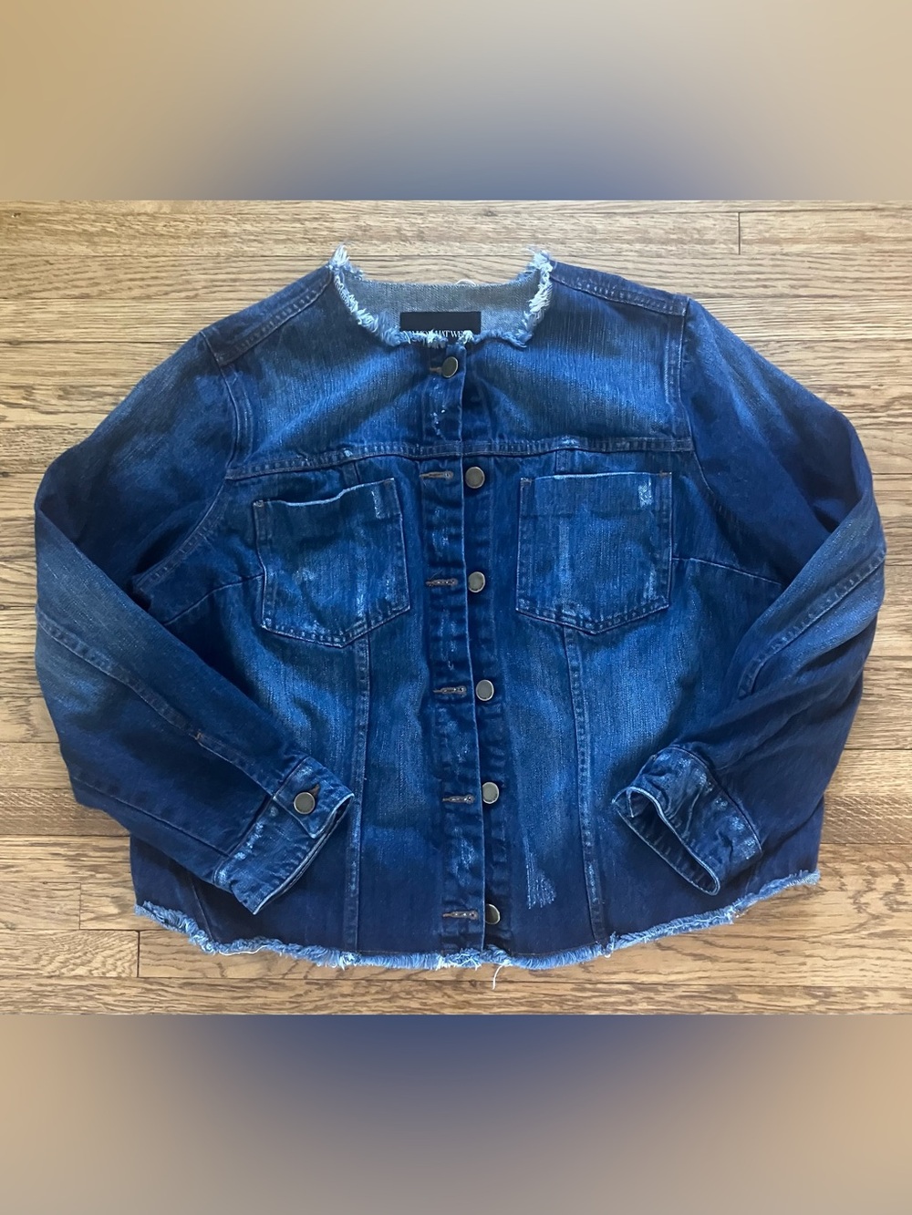 Who What Wear Denim Jacket Raw Hem and Neck Dark Wash 1X